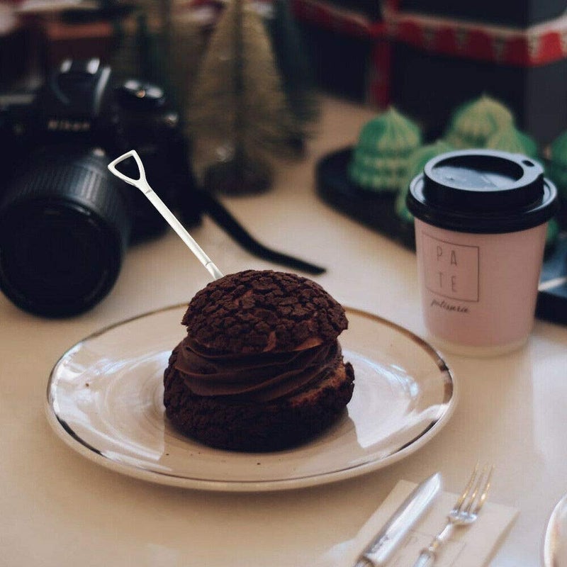 Comicfs 10 Pcs 4.7 Inches Silver Shovel Shape Fruit Forks Cocktail Sticks Set, Stainless Steel Mini Salad Forks Appetizer Cake Dessert Forks Party Supplies (10 Forks, Silver) - Image 5